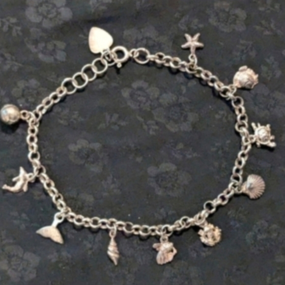 925 Sterling Silver Jewelry - 8" 925 Solid Sterling Silver Mini Sea Creature Ocean Charm Bracelet